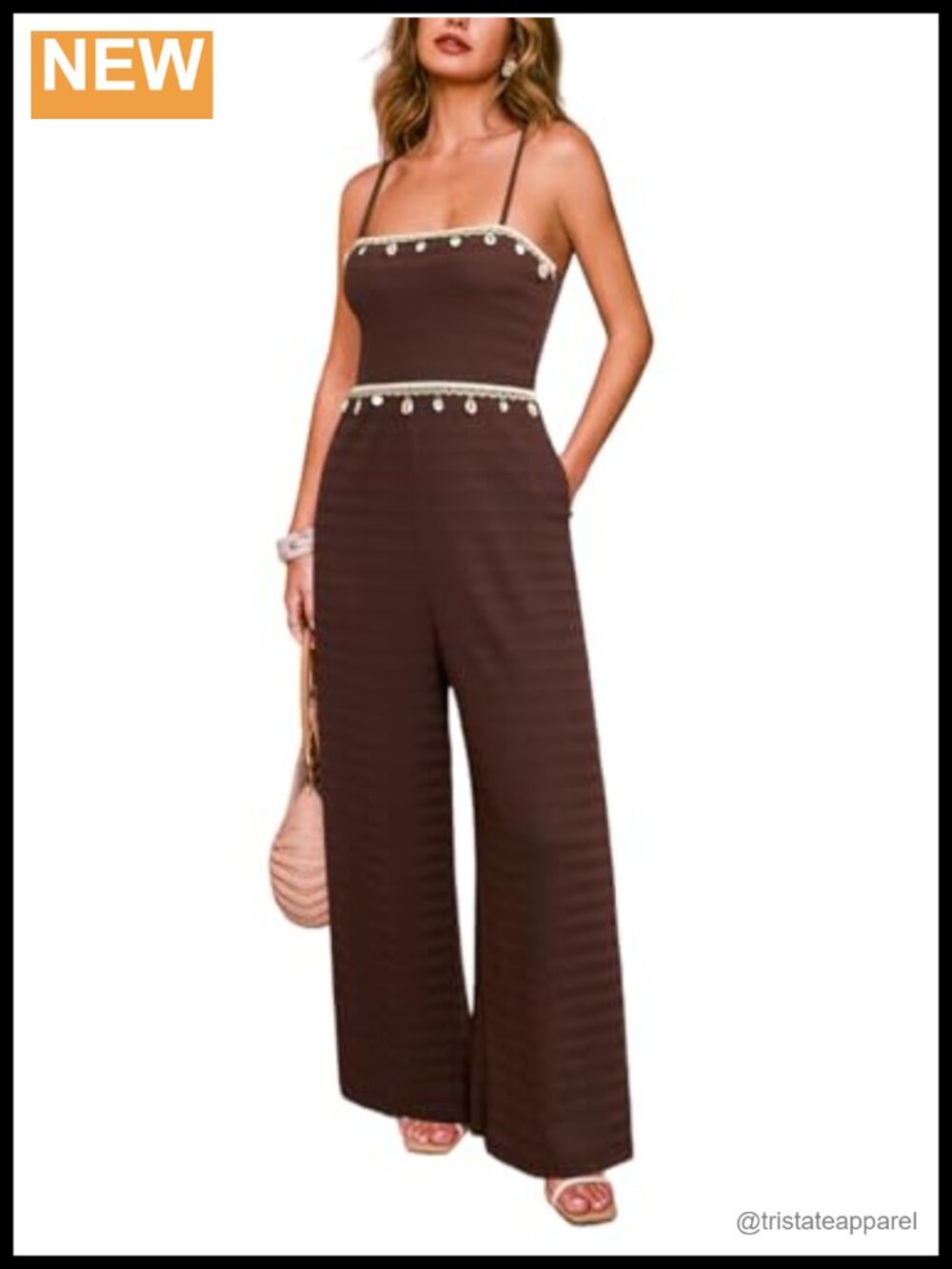 Women's Spaghetti Strap Backless Jumpsuit Sleeveless Side Pockets Polyester